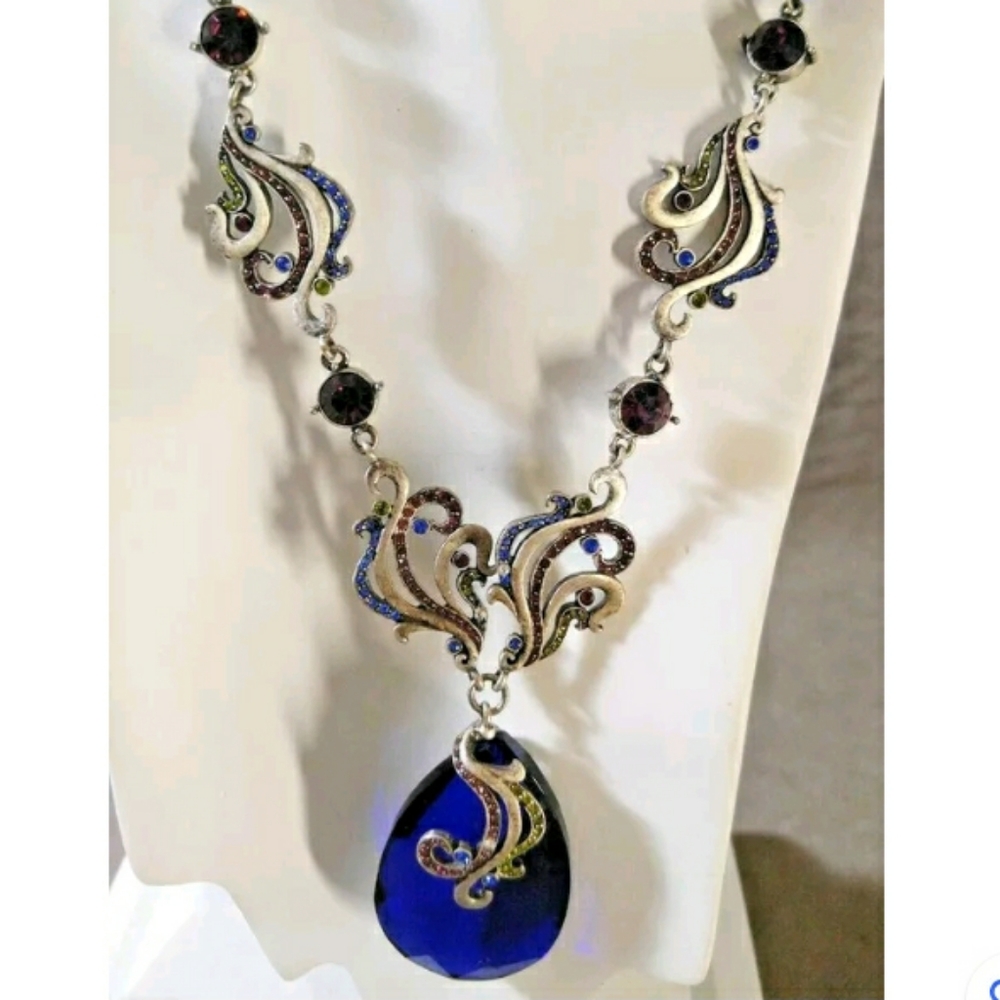 Chicos Gorgeous Large Statement Cobalt Blue Pewte… - image 3